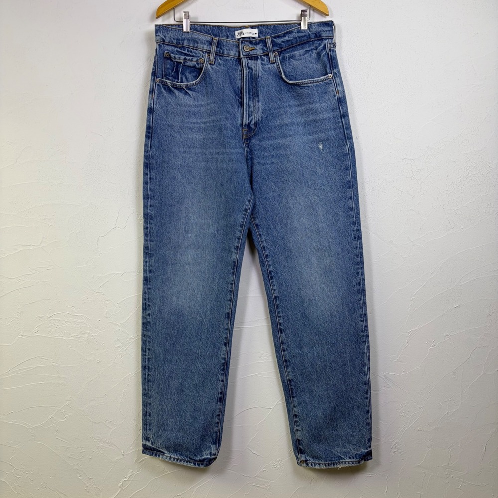 Zara ZW Collection Mid-Rise Baggy Fit Jeans Blue Women's 10 Streetwear Grunge